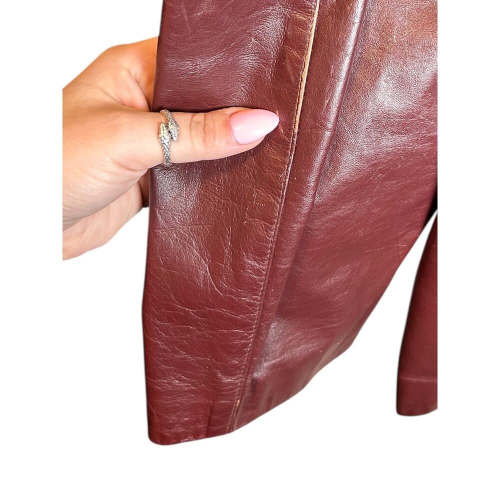 Vintage Etienne Aigner Burgundy Oxblood Leather Blazer Size 14 - Picture 8 of 11